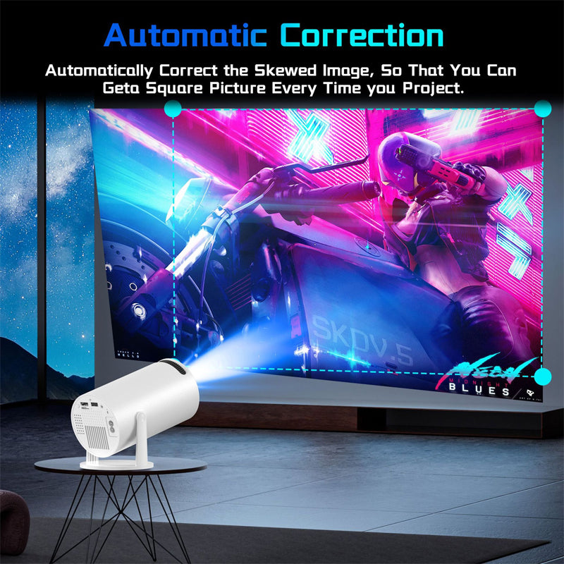 Proyector 4K Inteligente con Android 11, WiFi 6 Dual Band, Bluetooth 5.0 y Rotación Ajustable hasta 130”. Proyector multimedia.