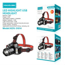 Linterna Frontal LED de Alta Potencia 20W. Recargable por USB. Zoom Ajustable y Sensor de Movimiento. Luz COB con Iluminación Amplia.