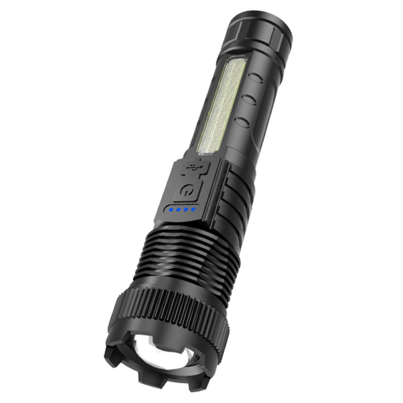 Linterna LED Recargable de Alta Potencia 10W. Luz Blanca con Zoom Ajustable. Alcance Hasta 200 Metros. Resistente al Agua.
