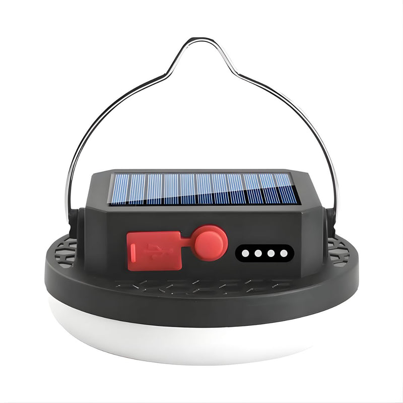 Lámpara LED Solar Portátil 10W Recargable Con Panel Solar y USB-C. Luz Blanca y Cálida. Resistente al Agua.
