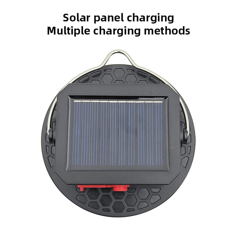 Lámpara LED Solar Portátil 10W Recargable Con Panel Solar y USB-C. Luz Blanca y Cálida. Resistente al Agua.