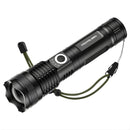 Linterna LED De Alta Potencia Con Zoom Telescópico. Luz Táctica De 10W Recargable USB-C. 4 Modos Con Función SOS.