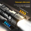 Linterna LED De Alta Potencia Con Zoom Telescópico. Luz Táctica De 10W Recargable USB-C y con 3 Modos De Iluminación.