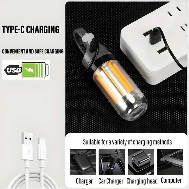 Lámpara LED Portátil 10W Recargable USB-C. Luz Cálida Exterior Con Gancho Para Colgar.
