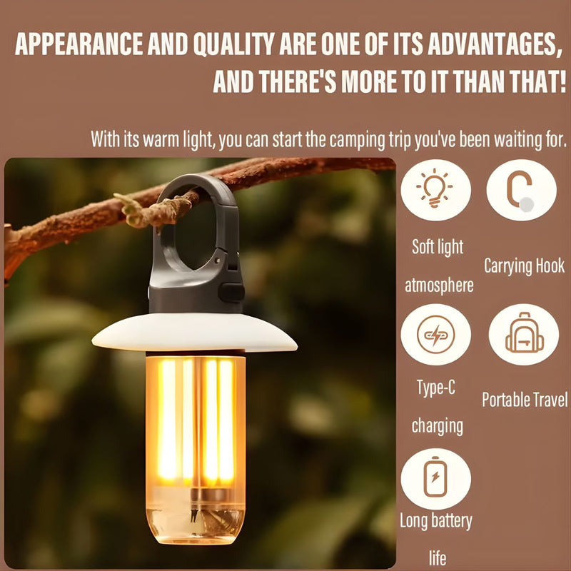 Lámpara LED Portátil 10W Recargable USB-C. Luz Cálida Exterior Con Gancho Para Colgar.