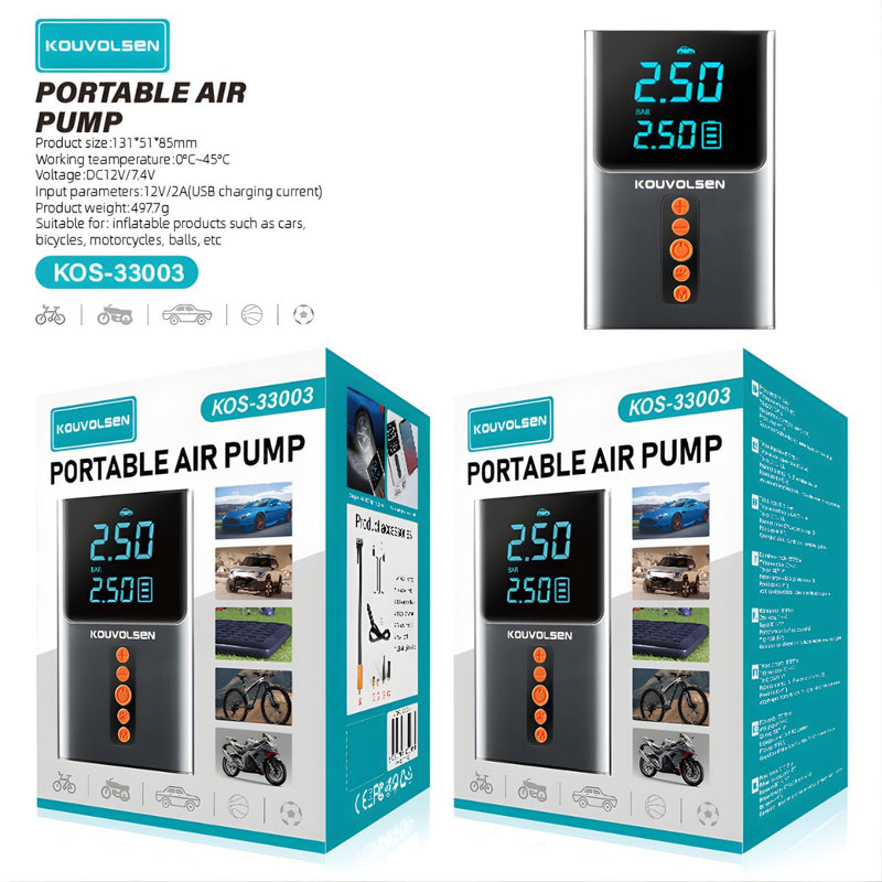 Inflador de Aire Portátil Digital Inalámbrico 150PSI con Pantalla LCD y Luz LED. Inflador de Llantas para Autos, Motos y Bicicletas.