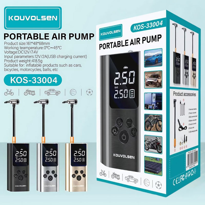 Inflador de Aire Portátil Digital Inalámbrico Hasta 150 PSI con Luz LED. Inflador de Llantas para Auto, Moto y Bicicleta.