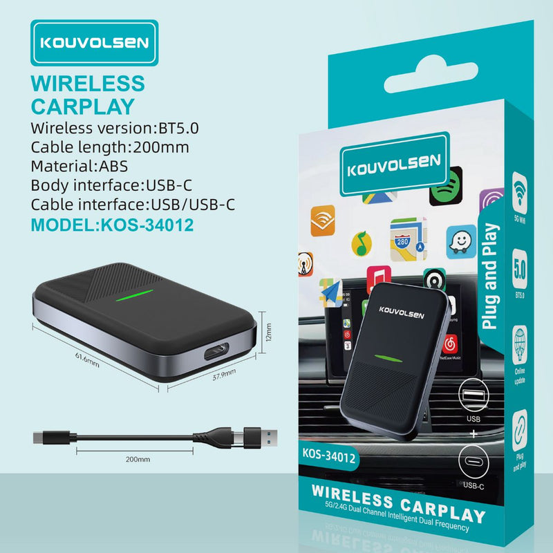 Adaptador Inalámbrico CarPlay y Android Auto para Auto. Convierte CarPlay/Android Auto con Cable a Wireless. Plug & Play USB-C.