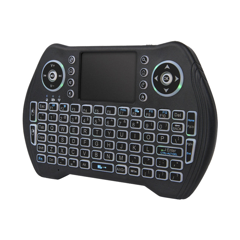 Teclado Inalámbrico Mini 2.4GHz con Touchpad Integrado y Retroiluminación LED. Compatible con Smart TV, Android, TV Box y PC.
