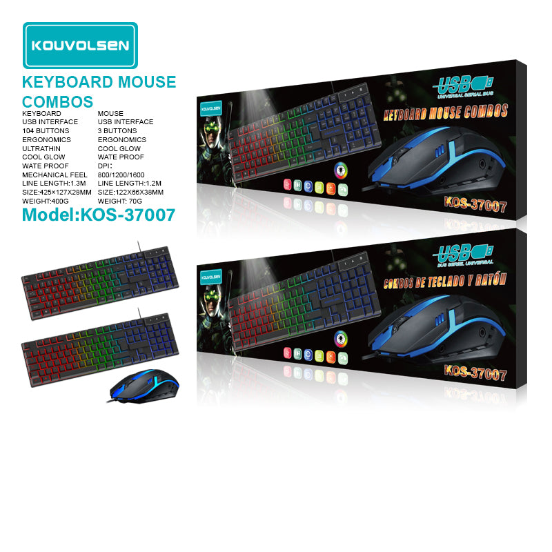 Teclado y Mouse Gamer con Iluminación RGB. Sensación Mecánica, USB, Diseño Ergonómico y Resistente al Agua.