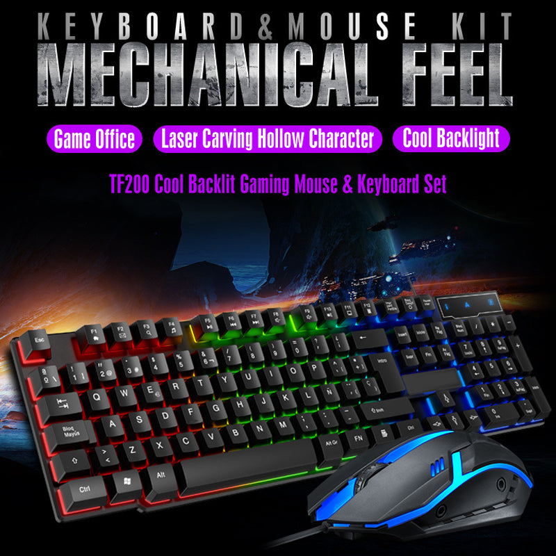 Teclado y Mouse Gamer con Iluminación RGB. Sensación Mecánica, USB, Diseño Ergonómico y Resistente al Agua.