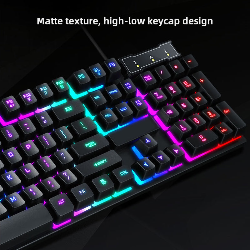 Teclado y Mouse Gamer con Iluminación RGB. Sensación Mecánica, USB, Diseño Ergonómico y Resistente al Agua.