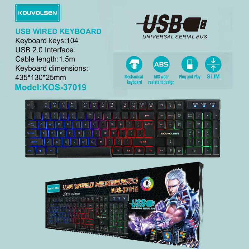 Teclado Gamer USB Con Cable (1.5m) Compatible Con PC Y Laptop. Retroiluminación RGB Multicolor. 104 Teclas. Conexión USB 2.0 Plug & Play.