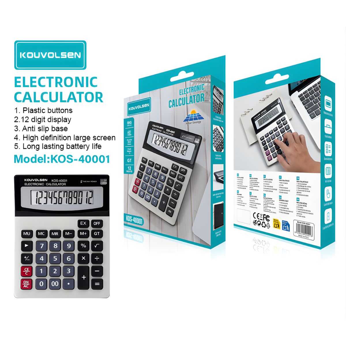 Calculadora Electrónica De Escritorio Con Pantalla De 12 Dígitos Y Teclas Grandes. Base Antideslizante.