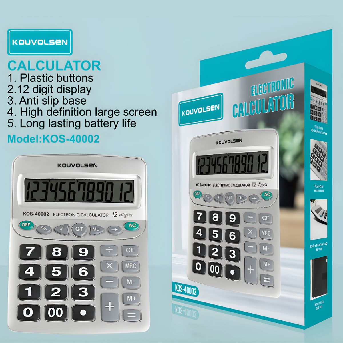 Calculadora Electrónica Con Pantalla De 12 Dígitos Y Teclas Grandes. Base Antideslizante.