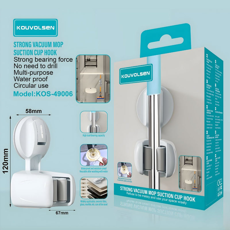 Soporte Gancho Organizador de Pared para Trapeador o Escoba. Clip con ventosa para pared de lavandería.
