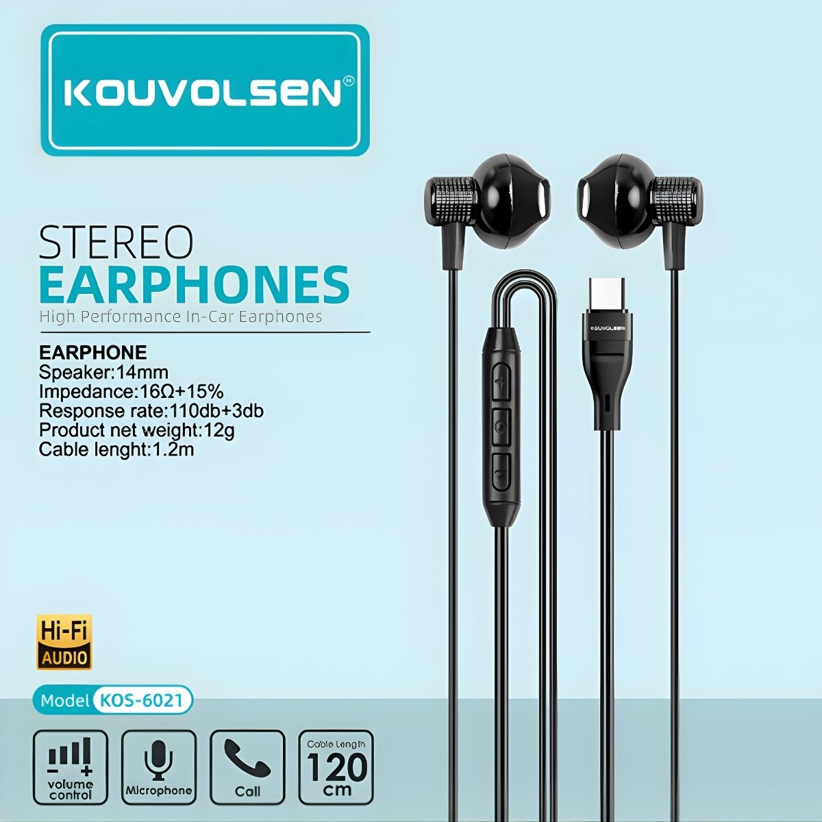 Audífonos con Cable USB Tipo-C 14mm. Auriculares Hi-Fi con Micrófono y Control de Volumen. Cable de 1.2m.