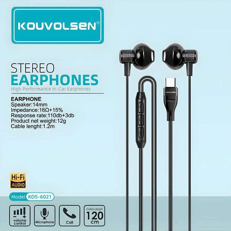 Audífonos con Cable USB Tipo-C 14mm. Auriculares Hi-Fi con Micrófono y Control de Volumen. Cable de 1.2m.