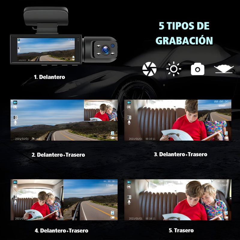Dash Cam Cámara Doble para Autos 1080P con WiFi. Grabación Frontal y Trasera. Dashcam con Visión Nocturna HD para carros. WiFi + 32G