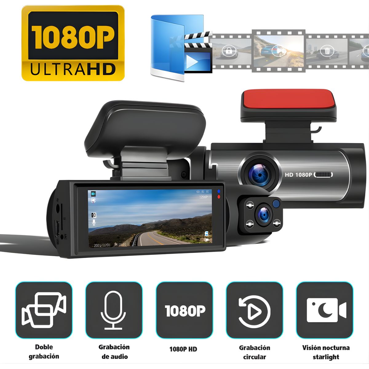 Dash Cam Cámara Doble para Autos 1080P con WiFi. Grabación Frontal y Trasera. Dashcam con Visión Nocturna HD para carros. WiFi + 32G
