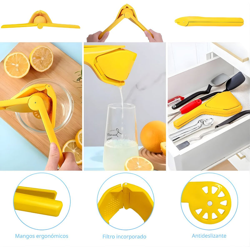 Exprimidor de jugo Manual para Limón y Cítricos. Prensa plegable Antideslizante con Filtro Integrado. Herramienta extractora de zumo.