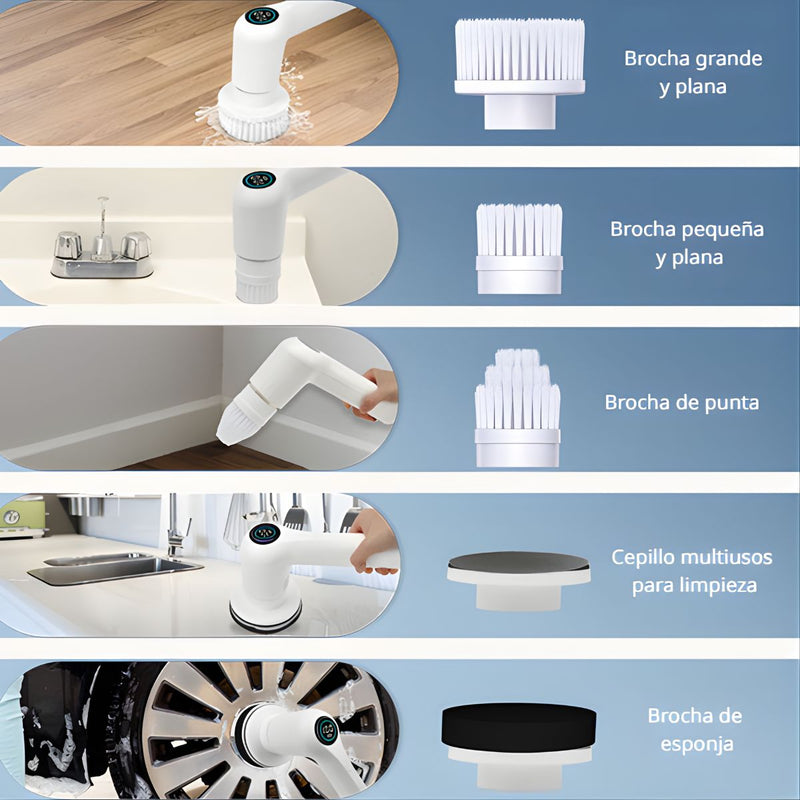Cepillo Eléctrico de Limpieza con Pantalla Digital. Limpiador Eléctrico con 5 Cabezales Intercambiables. Resistencia al agua IPX7.