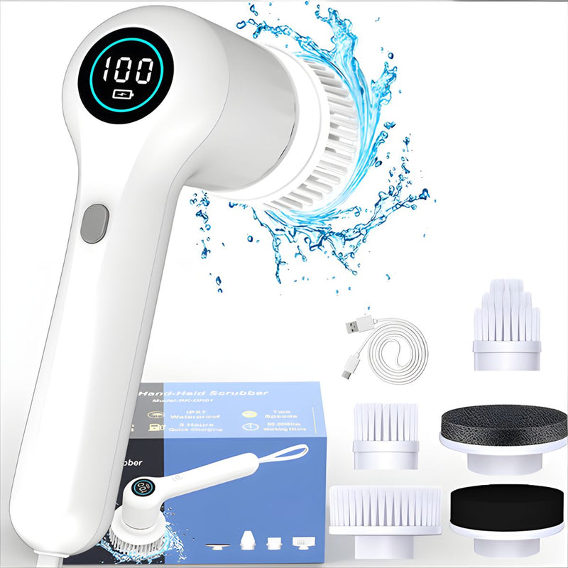 Cepillo Eléctrico de Limpieza con Pantalla Digital. Limpiador Eléctrico con 5 Cabezales Intercambiables. Resistencia al agua IPX7.