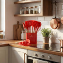 Utensilios de Cocina de Silicona y Madera. Juego de cucharones de 13 Piezas Antiadherentes y Resistentes al Calor. Color rojo.