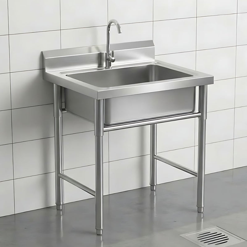 Fregador Industrial con una Tina De Acero Inoxidable (70x70x80cm). Espesor 0.7Mm. Lavaplatos Con Respaldo Y Patas Reforzadas.