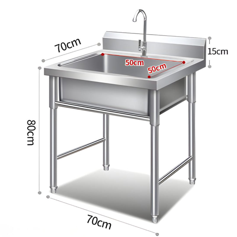 Fregador Industrial con una Tina De Acero Inoxidable (70x70x80cm). Espesor 0.7Mm. Lavaplatos Con Respaldo Y Patas Reforzadas.