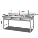 Fregador Industrial con 3 Tinas de Acero Inoxidable (120x50x80cm) Espesor 0.7Mm. Lavaplatos triple con Respaldo Y Patas Reforzadas.