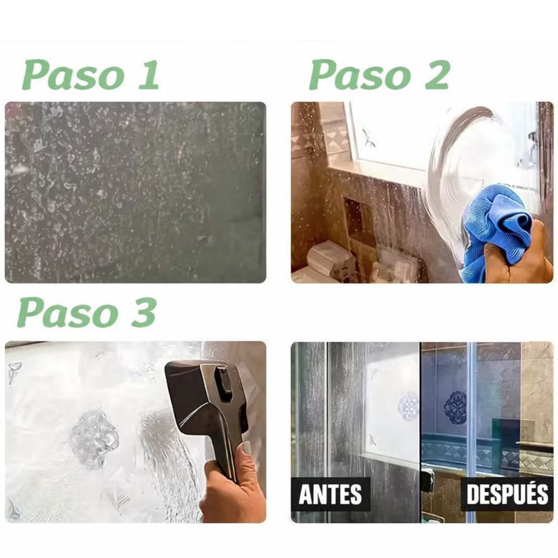 Limpiador De Vidrios para macha de agua calcificaciones y sarro Con Esponja Incluida (120ml). Removedor de Manchas para cristales. Restaurador de brillo.