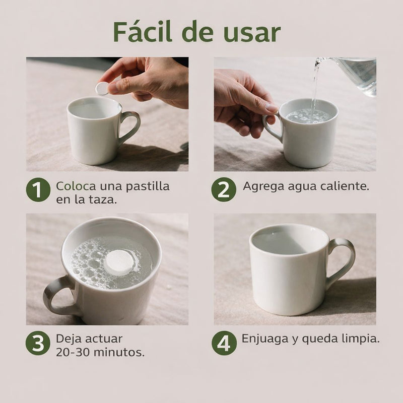 Pastillas Efervescentes Limpiadoras Para Tazas Y Vasos. Eliminador De Manchas De Café, Té Y Vino. Tabletas De Limpieza Con Ácido Cítrico 50g.