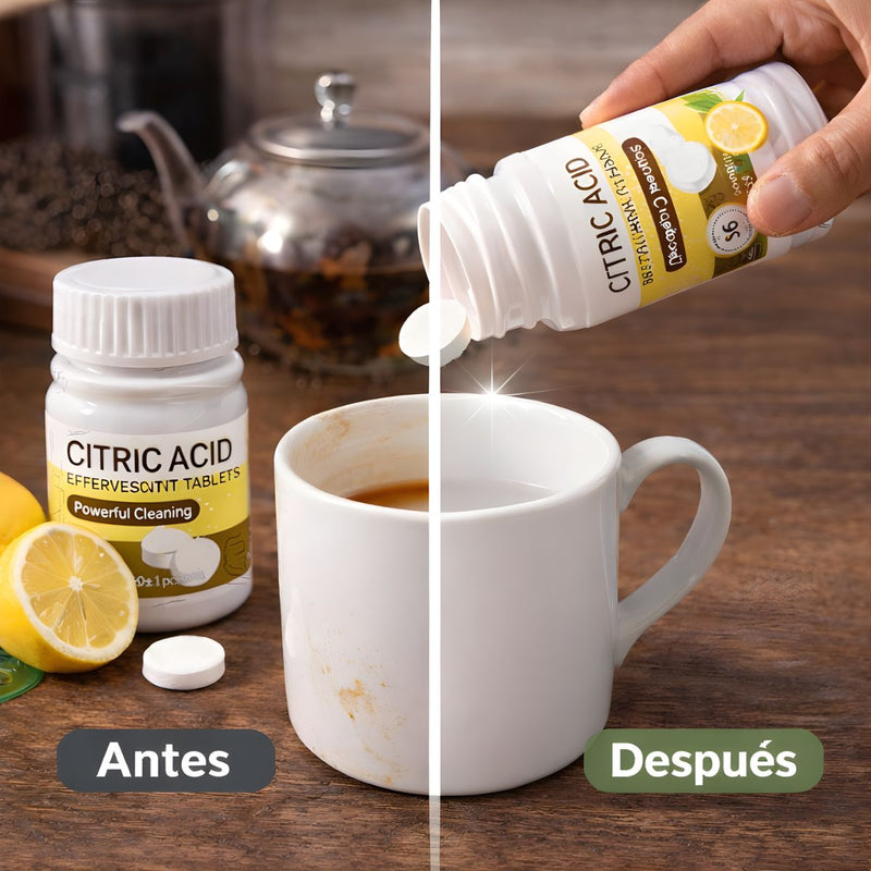 Pastillas Efervescentes Limpiadoras Para Tazas Y Vasos. Eliminador De Manchas De Café, Té Y Vino. Tabletas De Limpieza Con Ácido Cítrico 50g.