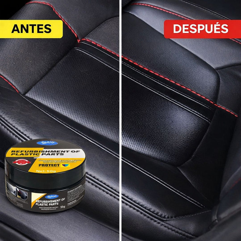 Cera Restauradora Para Plásticos Y Cuero De Auto Con Esponja. Renovador De Interior Automotriz Para Tablero, Puertas, Asientos Y Superficies De Cuero (70g).