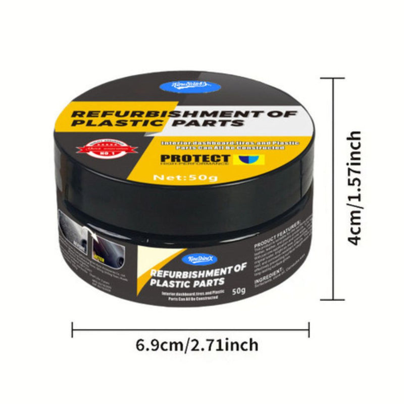 Cera Restauradora Para Plásticos Y Cuero De Auto Con Esponja. Renovador De Interior Automotriz Para Tablero, Puertas, Asientos Y Superficies De Cuero (70g).