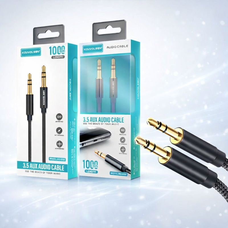 Cable Auxiliar De Audio 3.5mm Stereo. Color Negro. Longitud De 1 Metro.