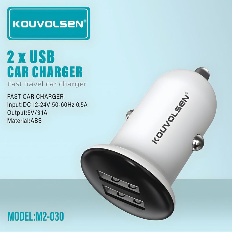 Cargador para Auto con 2 Puertos USB y Carga Rápida 3.1A. Adaptador de carro para múltiples dispositivos.