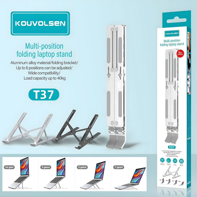 Soporte Plegable Para Laptop Ajustable. Base Ergonómica Multi-Posición Con 6 Niveles De Altura. Compatible Con Portátiles Y Tablets. Color plateado.
