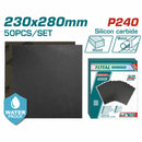 Papel de Lija Grano P240. A prueba de agua. 230 mm x 280 mm. Set 50 Hojas.
