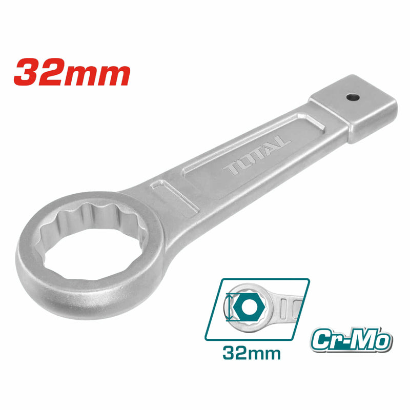 Llave inglesa de anillo de golpear, Tamaño: 32mm. 190mm largo CR-V. DIN7444