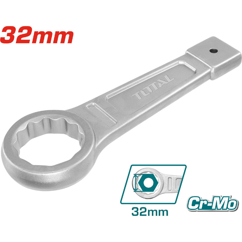 Llave inglesa de anillo de golpear, Tamaño: 32mm. 190mm largo CR-V. DIN7444