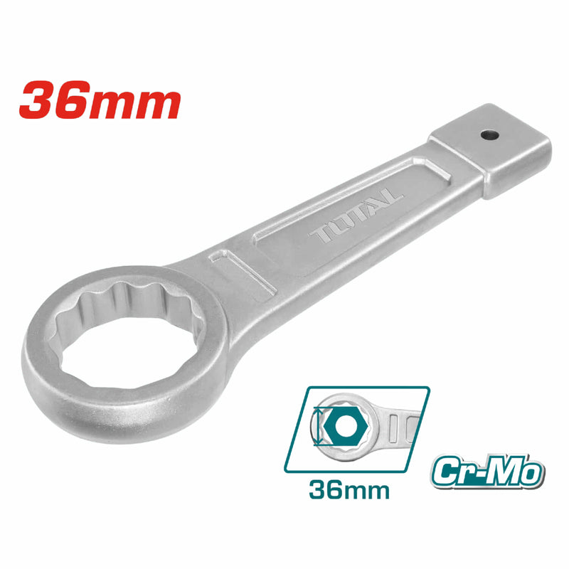 Llave inglesa de anillo de golpear, Tamaño: 36mm. 205mm largo CR-V. DIN7444