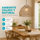 Lámpara Colgante Tejida en Fibra Vegetal 40.5x37cm. Pantalla Decorativa Estilo Boho E27 con Bombillo Incluido 40W 110V.