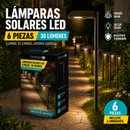 Lámpara Solar LED Para exterior 51.8cm. Luz Cálida de 30 Lúmenes Con Panel Solar para jardín o patio. Set De 6 Unidades.