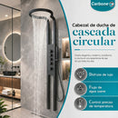 Ducha Circular Cascada con Panel Hidromasaje (55cm). Regadera Para Baño Multifuncional con Rociador Superior y Ducha Presurizada en Acero Inoxidable. Negra