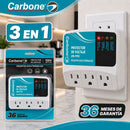 Protector De Voltaje 120V 50/60Hz.Corriente 10A con 3 Tomas. Ideal Para Electrodomésticos y Equipos Electrónicos con Retardo 180 Seg (3Min)