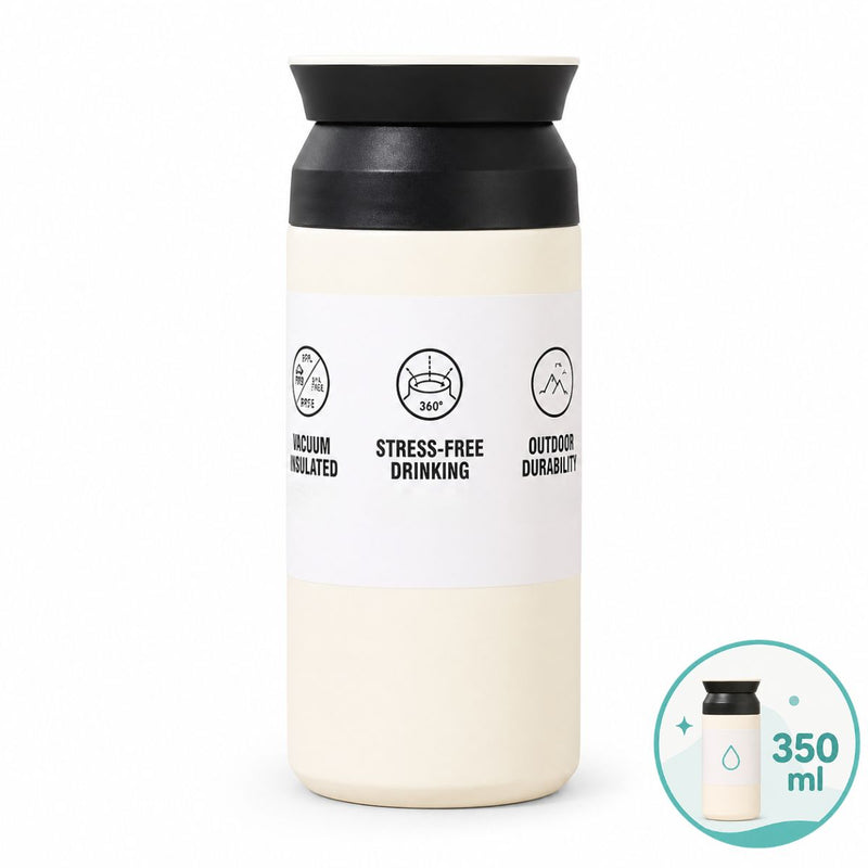 Botella Térmica para Bebidas Calientes y Frías en Acero Inoxidable 304. Taza Portátil Antifugas para Auto y Viaje con Doble Pared Aislada. 350ml Color Blanco