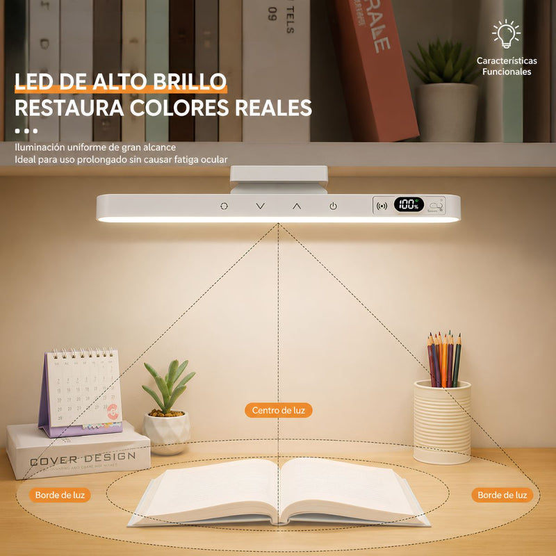 Lámpara LED Recargable USBC con Control Remoto. Luz Con Base Magnética Regulable con  5 Tonos de Luz, Brillo y Pantalla Digital. Blanca (29cm)