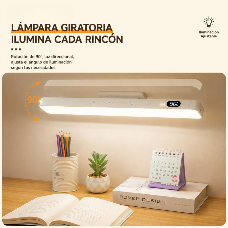 Lámpara LED Recargable USBC con Control Remoto. Luz Con Base Magnética Regulable con  5 Tonos de Luz, Brillo y Pantalla Digital. Blanca (29cm)
